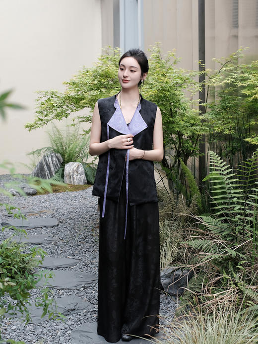 盛唐牡丹 |紫色梅兰竹菊花窗格宋锦马甲 商品图9