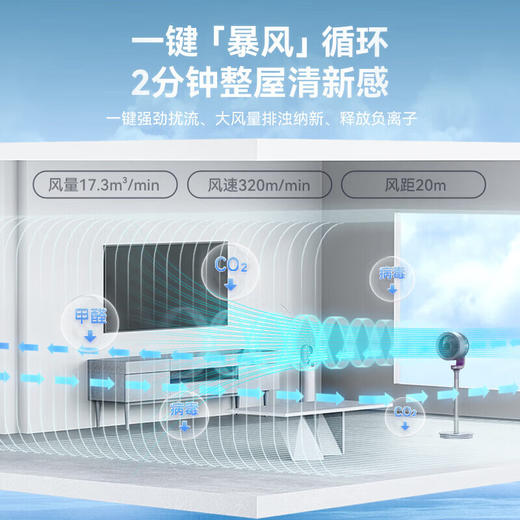 艾美特空气循环扇32档直流变频触控遥控摇头电风扇家用涡轮换气扇循环对流负离子净化一键暴风落地扇 FA18-RD70POR紫色 商品图6