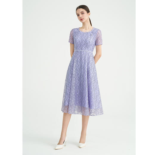 司歌蕾丝显瘦短袖连衣裙大圆领气质A891248X 商品图2