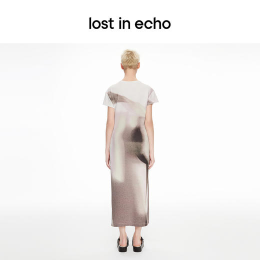 lost in echo2024春夏新品设计师品牌光影印花开衩宽松T恤连衣裙 商品图4