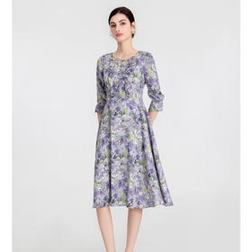 司歌弹力印花中袖连衣裙油画显瘦EA891244X