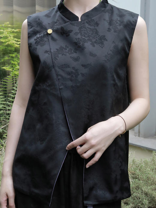 盛唐牡丹 |紫色梅兰竹菊花窗格宋锦马甲 商品图4