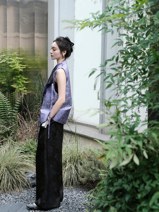 盛唐牡丹 |紫色梅兰竹菊花窗格宋锦马甲 商品图12