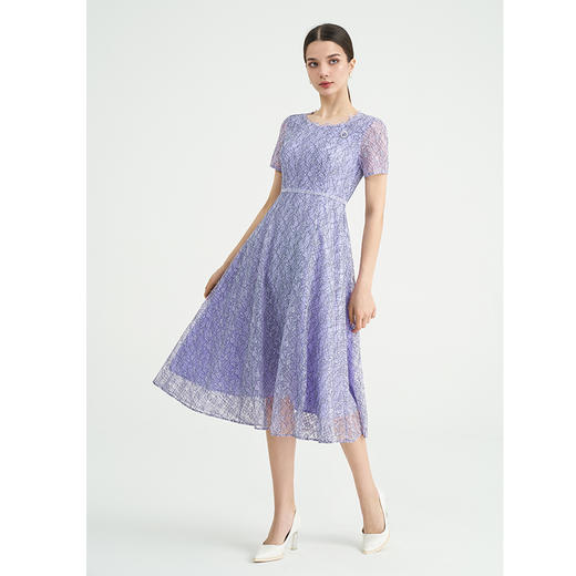 司歌蕾丝显瘦短袖连衣裙大圆领气质A891248X 商品图3