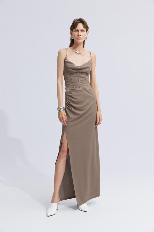 褶皱开叉半身裙 商品图0