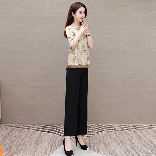 印花五分袖上衣+长款垂感阔腿裤两件套QYM-KSY-ZXA26-L 商品图2