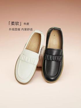 【百思图】A座3F | 时尚简约乐福鞋白色小皮鞋厚底女单鞋VVZ01CA3