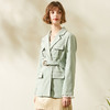 欧芮儿2019秋新品西装领长袖牛油果绿外套女系带收腰气质中长款 商品缩略图0
