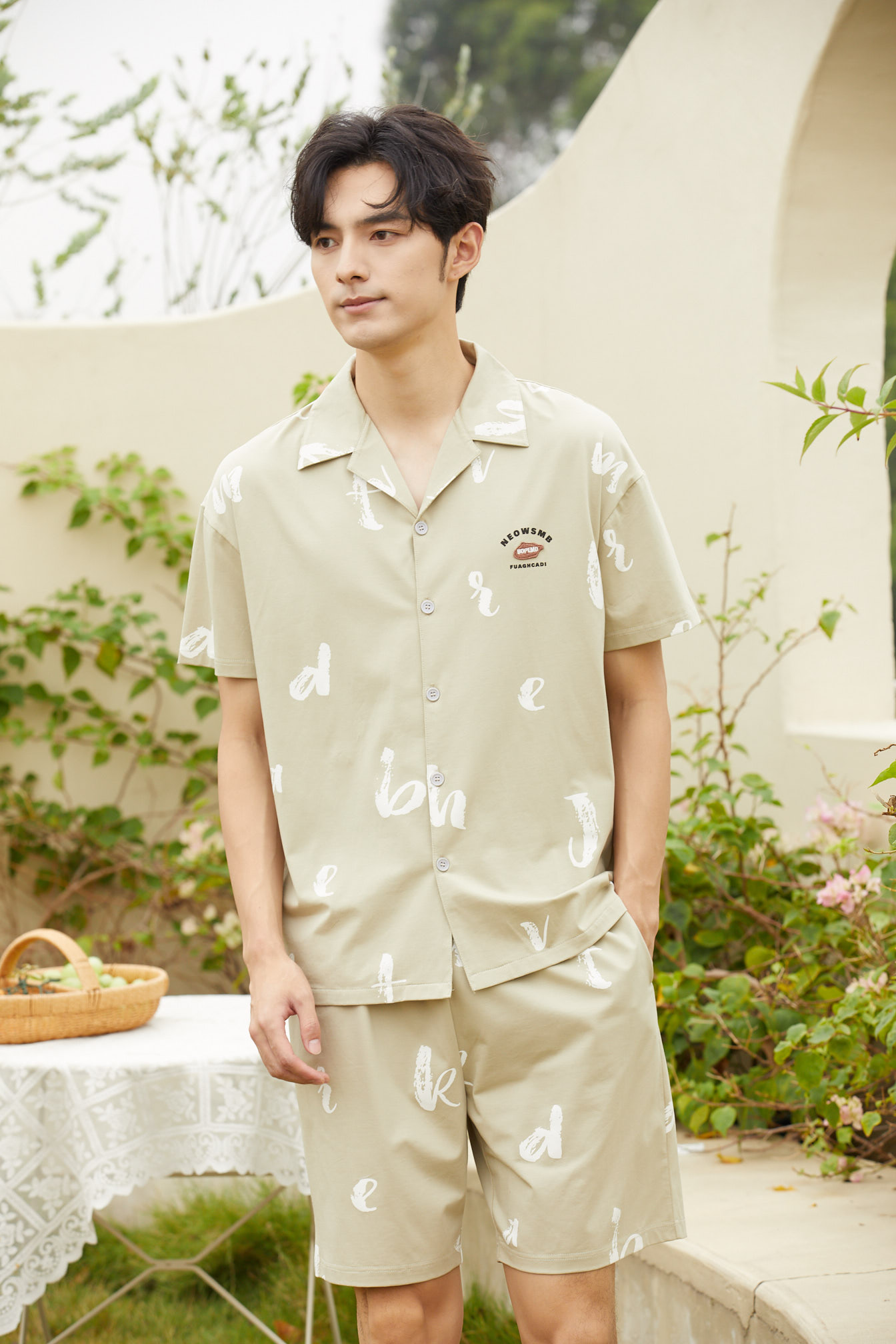 【79元限时秒杀】【秀黛】男翻领印花短袖套装男士夏季家居服睡衣L2550024T【门店同款】【如遇缺货自动退款，介意勿拍】