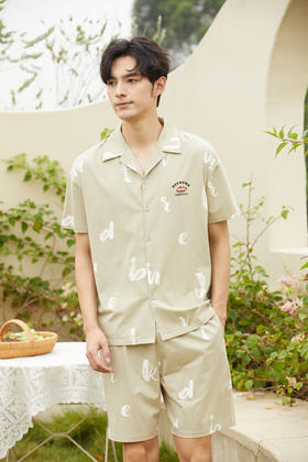 【79元限时秒杀】【秀黛】男翻领印花短袖套装男士夏季家居服睡衣L2550024T【门店同款】【如遇缺货自动退款，介意勿拍】