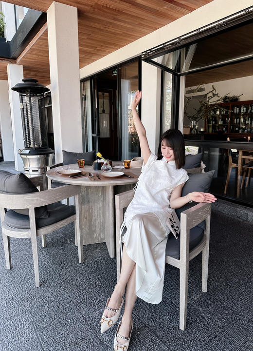 PIANAI冷小姐#白色改良休闲旗袍连衣裙 商品图3