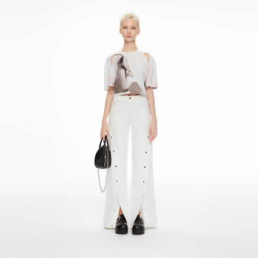 lost in echo2024春夏新品设计师品牌光影印花交叉镂空短款T恤 商品图0