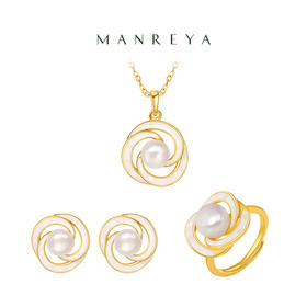 MANREYA玛芮雅“山茶雪韵”天然淡水珍珠三件套耳夹耳钉项链戒指没耳洞也能戴