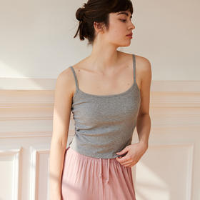 弗利少女罗纹小背心吊带免穿文胸打底带胸垫防走光内衣阔腿裤套装