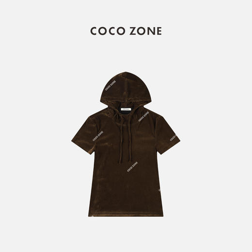 刘一一&COCO ZONE连帽系绳短袖丝绒上衣修身显瘦卫衣  23C19195 商品图1