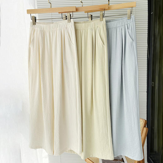 【E】女夏季薄款垂感防晒休闲运动缎面泡泡山本褶皱阔腿裤HK8023 商品图1
