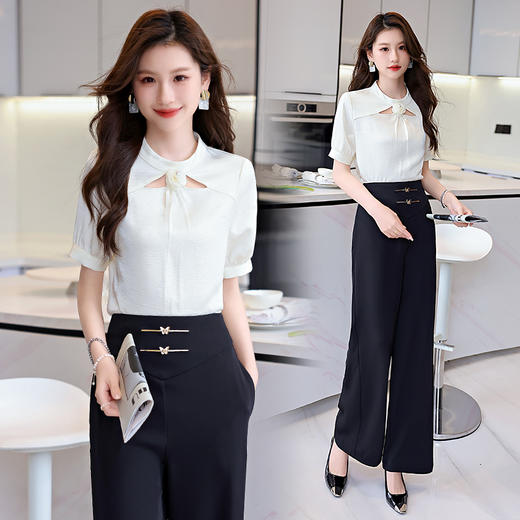 洋气减龄，衬衣气质高腰垂坠感阔腿裤套装HR-KJFA810-6 商品图2