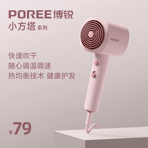 博锐 吹风机家用大风力热量均衡不伤发低噪音速干便携电吹风大功率吹风筒护发小方塔 少女粉PH1630 商品图0