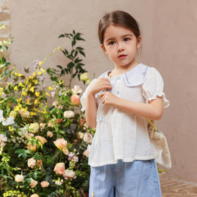 棉果果夏季新品女童抽条巴厘纱翻领娃娃衫M222140224205