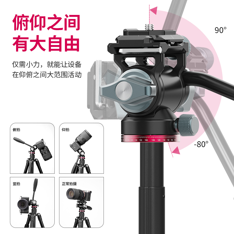 Ulanzi优篮子 U-190小型液压金属云台阻尼轨道滑轨手柄便携微单相机通用专业旅行摄影拍照短视频直播三角架