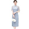 AHM-6813中国风复古改良旗袍裙夏季新款时尚高级感蓝色蕾丝开叉连衣裙 商品缩略图4