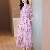AHM-3606法式名媛风紫色夏季新款简约时尚甜美减龄浪漫碎花裙 商品缩略图1