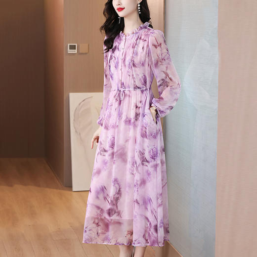 AHM-3606法式名媛风紫色夏季新款简约时尚甜美减龄浪漫碎花裙 商品图1