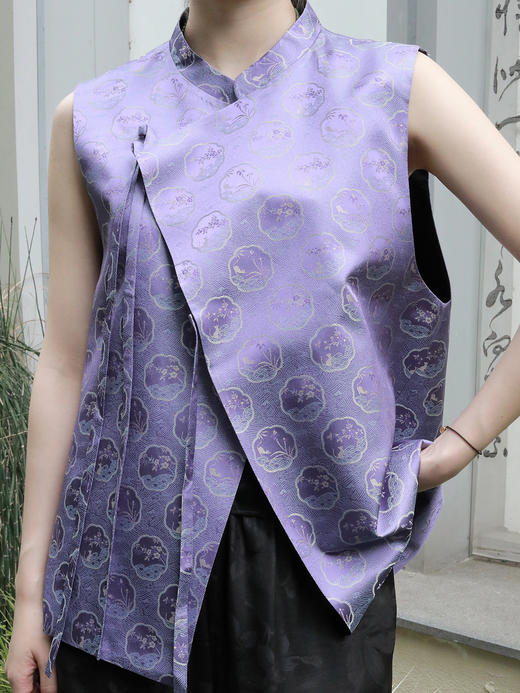 盛唐牡丹 |紫色梅兰竹菊花窗格宋锦马甲 商品图1