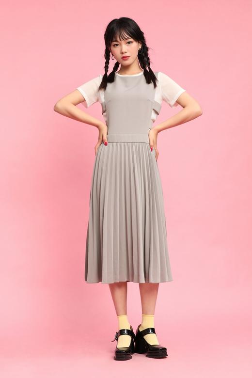 ANSUABEL 浅灰色镂空设计感压褶背心裙 11761 商品图0