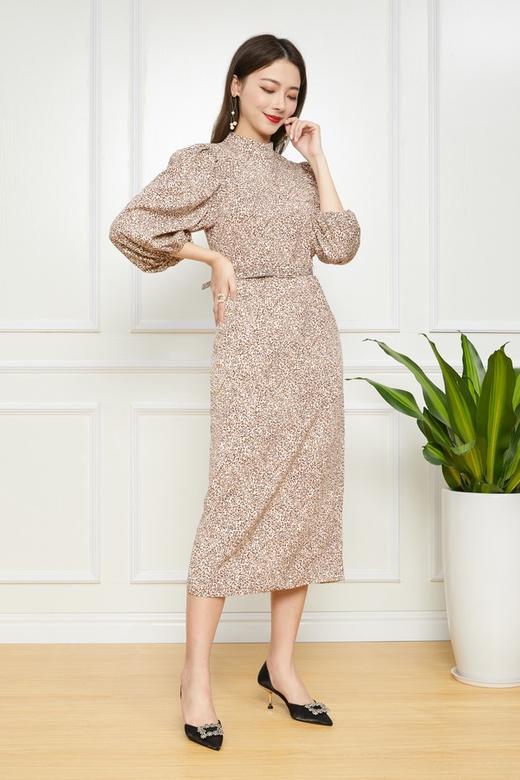 Le Malene 豹纹印花灯笼袖系腰连衣裙 11763 商品图0