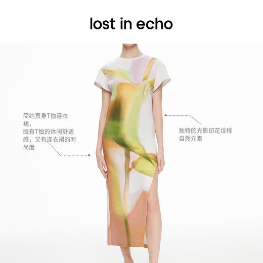 lost in echo2024春夏新品设计师品牌光影印花开衩宽松T恤连衣裙 商品图1