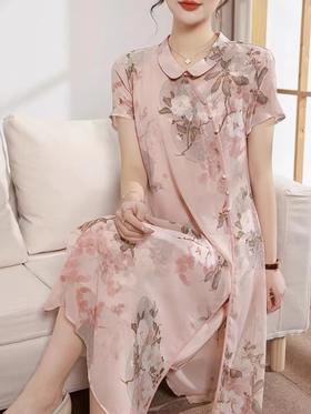 特价促！！轻微抽丝处理（欣迪奥）LYQ101小翻领侧开叉改良旗袍风宽松国风连衣裙-喜出