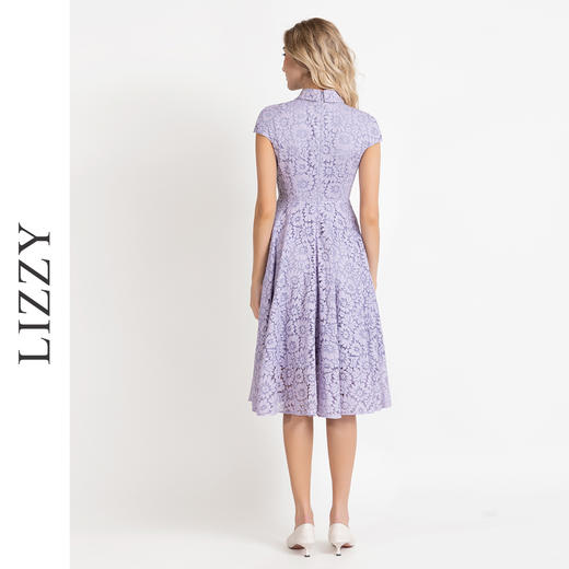 LIZZY优雅赫本风气质翻领收腰文艺范大摆蕾丝连衣裙8013 商品图3