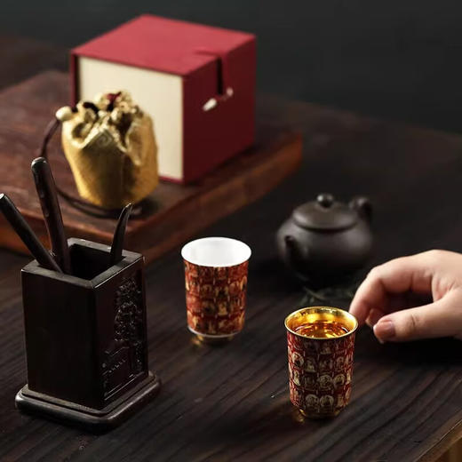 敦煌文创千窟一念茶杯主人杯创意鎏金陶瓷品茗杯生日结婚礼物 商品图1