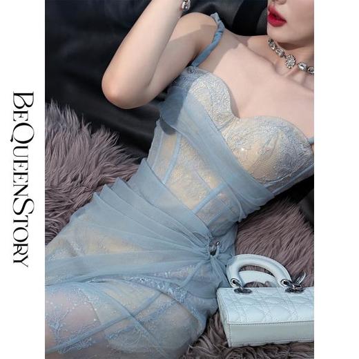 余潇潇【深海精灵】优雅蕾丝带胸衣鱼骨圆环收腰抽褶连衣裙 商品图4