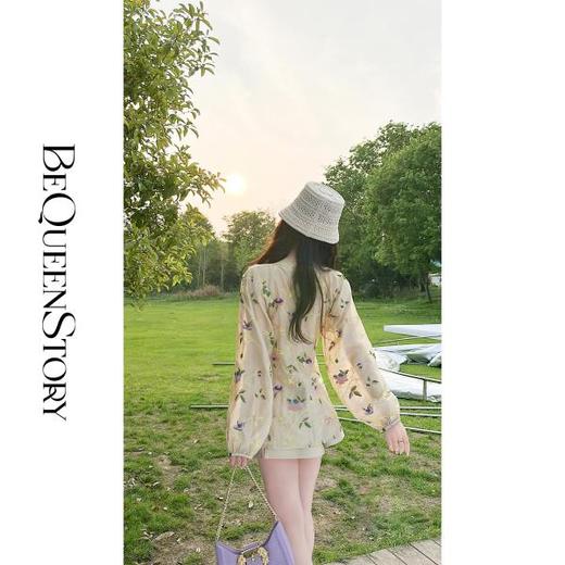 余潇潇【柳浪闻莺】重工刺绣天丝收腰连肩袖V领上衣&花苞短裤 商品图3