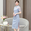 AHM-6813中国风复古改良旗袍裙夏季新款时尚高级感蓝色蕾丝开叉连衣裙 商品缩略图3