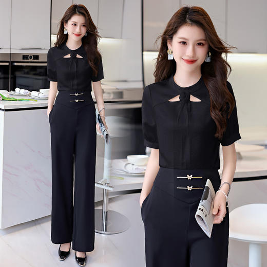 洋气减龄，衬衣气质高腰垂坠感阔腿裤套装HR-KJFA810-6 商品图3