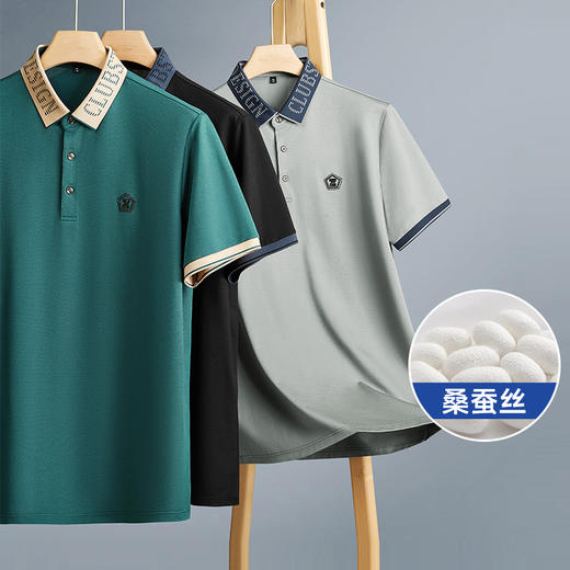 【Q】【桑蚕丝】【新款DPF】大依优型大码短袖Polo衫翻领加肥加大男装大号大码上衣男士休闲半袖夏季 商品图0