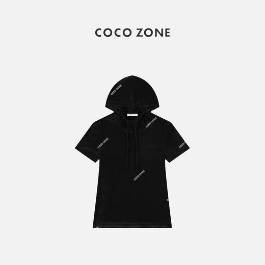 刘一一&COCO ZONE连帽系绳短袖丝绒上衣修身显瘦卫衣  23C19195 商品图0
