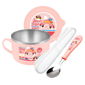 TISOü 妙趣 EINAR 不锈钢儿童餐具热力四件套 粉