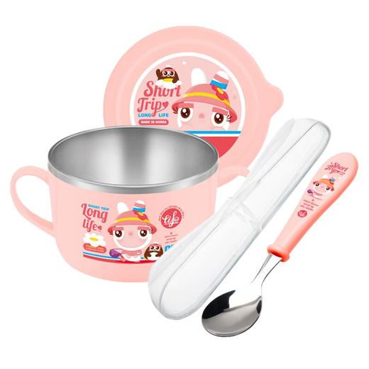 TISOü 妙趣 EINAR 不锈钢儿童餐具热力四件套 粉 商品图0