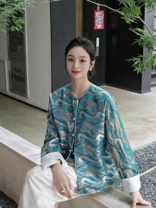 盛唐牡丹 |海浪纹重缎宋锦对襟外套 商品图14