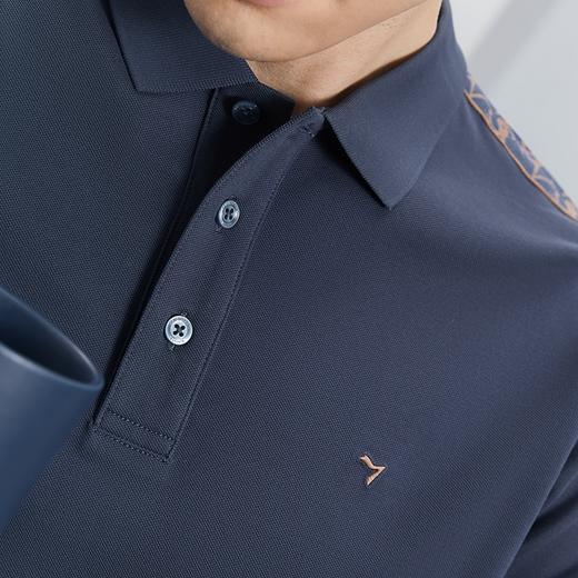 【不变形领】【防紫外线】柒牌翻领短袖POLO衫男2024夏季新款字母针织拼接T恤	126T71050 商品图2