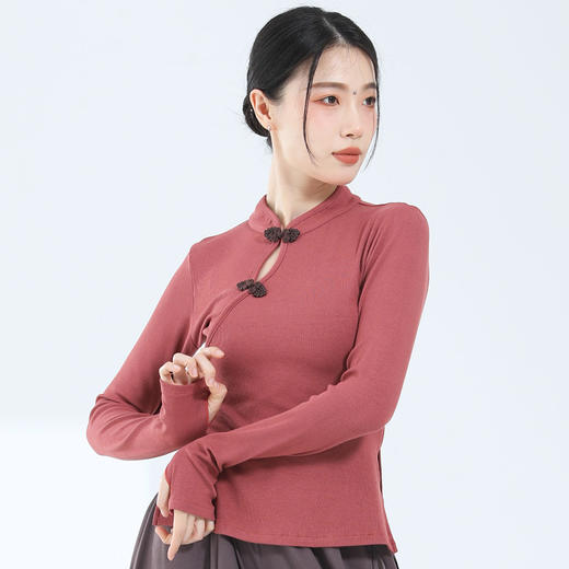 时尚镂空盘扣旗袍领中长袖修身显瘦舞蹈服形体服练功服 商品图1