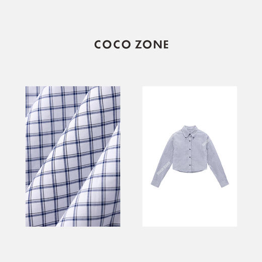 COCO ZONE”海风“100棉时尚短款格子衬衫polo领单排扣百搭上衣24C60086 商品图3