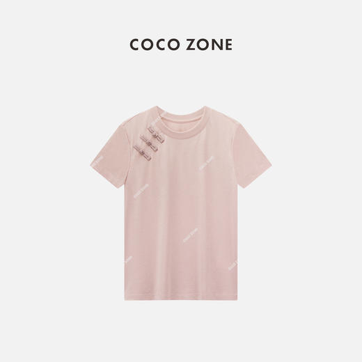 COCO ZONE2024设计感国风盘扣短袖T恤纯色圆领上衣CC1A0454 商品图0