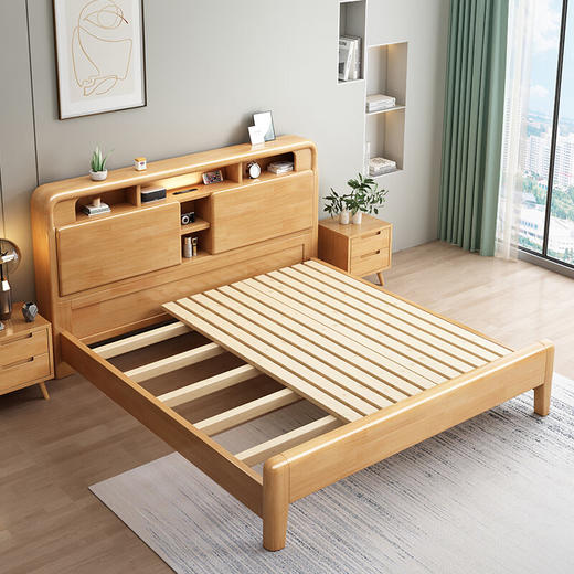 北欧风实木床A001#硬靠 .靠背可打开 .原木色（齐） 商品图4