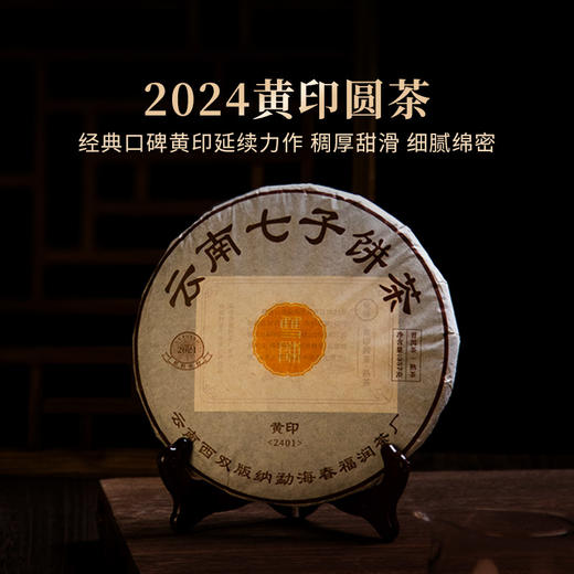 双陈普洱2024年黄印圆茶熟茶云南古树老茶干仓陈化357克/片 商品图0