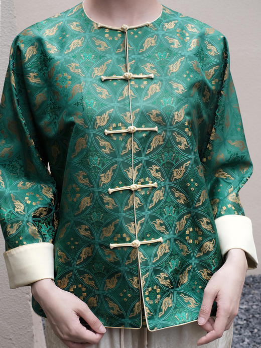 盛唐牡丹 |鹿财进宝重缎宋锦对襟外套 商品图1